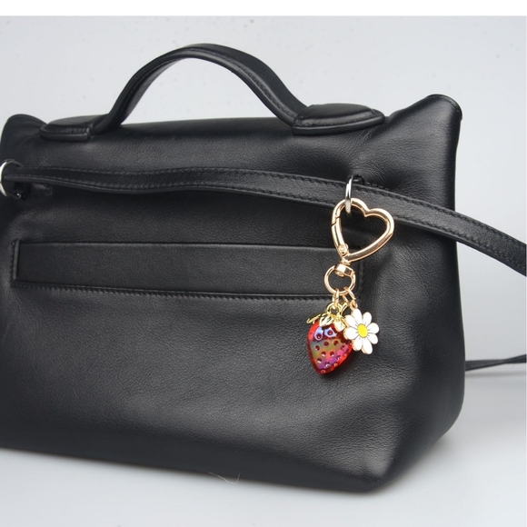 Strawberry and Daisy Bag Charm/ Keychain With Gold Hardware. NWT - Picture 3 of 3